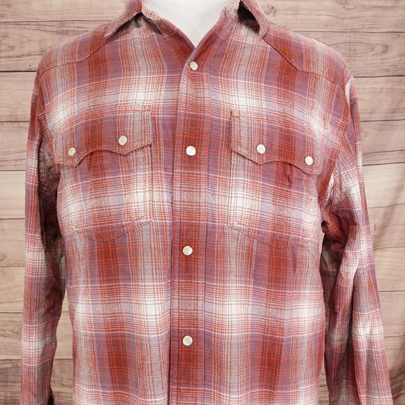 Duluth Trading Co Shirt Mens Large Red Plaid Flannel Western Pearl Snap Workwear - Picture 1 of 8